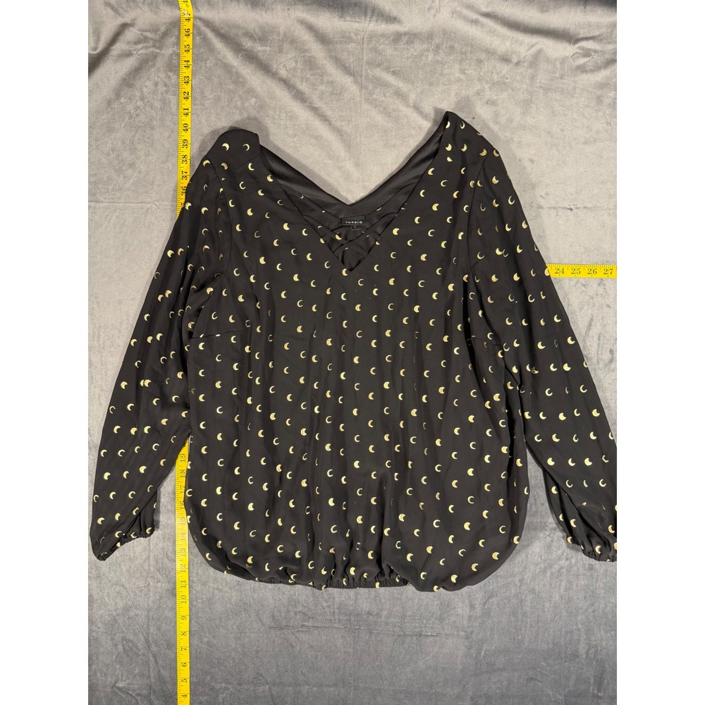 Witchy Blouse Torrid 2 Black w/Gold Crescent Moon Celestial Whimsigoth Halloween